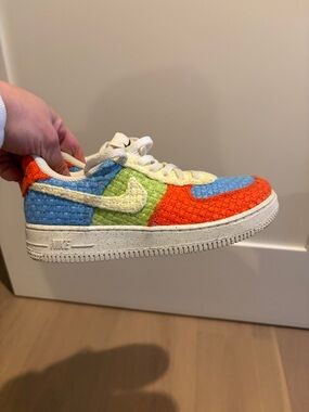 Nike RARE hemp Air Force 1s Kids Woven Low-Top Sneaker in Orange, Blue & Green